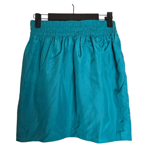 Club Monaco Skirt XS Teal Blue A Line Cotton Silk Casual Metallic Above Knee - Picture 3 of 8
